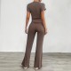 Diyun Cross-border Foreign Trade Women's Clothing Amazon Spring/Summer 2024 Casual Solid Color Slim Short-sleeved and long Pants Set Diyun Cross-border Foreign Trade Women's Clothing Amazon Spring/Summer 2024 Casual Solid Color Slim Short-sleeved and long Pants Set