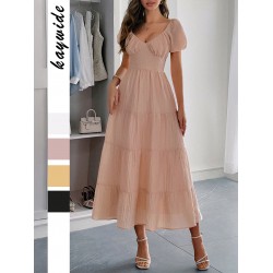 Diyun Cross-border European and American Casual Vacation waistband A-line long dress women's clothing 2025 Summer Independent Store on Amazon