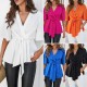 Diyun Amazon Cross-border Trade Women's Clothing Spring/Summer 2024 V-neck solid color elegant five-quarter sleeve lace-up waist top Diyun Amazon Cross-border Trade Women's Clothing Spring/Summer 2024 V-neck solid color elegant five-quarter sleeve lace-up waist top