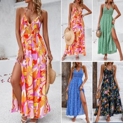 Diyun Cross-border Dress Amazon Spring/Summer 2024 Foreign Trade Casual Vacation Printed halter Floral dress