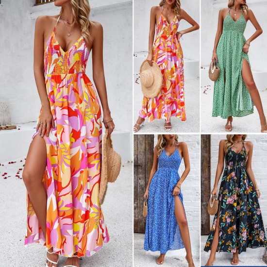 Diyun Cross-border Dress Amazon Spring/Summer 2024 Foreign Trade Casual Vacation Printed halter Floral dress Diyun Cross-border Dress Amazon Spring/Summer 2024 Foreign Trade Casual Vacation Printed halter Floral dress