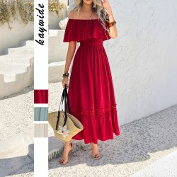 Diyun Cross-border European and American vacation casual style one-shoulder cinched waist Dress Women's clothing for Spring/Summer 2025 Amazon Export