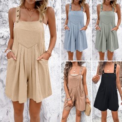 Diyun Amazon Cross-border European and American women's Clothing 2024 Spring/Summer Casual and Elegant solid color halter short one-piece pants