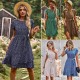 Self-developed and designed Amazon round-neck casual dress for summer 2023 with a lace-up and cinched waist Self-developed and designed Amazon round-neck casual dress for summer 2023 with a lace-up and cinched waist