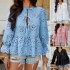 Diyun European and American Cross-border 2025 Spring/Summer Casual Vacation Loose lace-up cardigan Solid Color Cutout top Women's shirt
