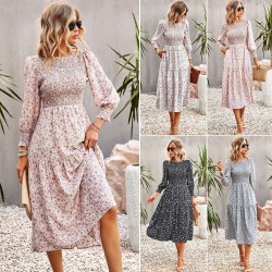 Self-developed and designed Amazon's stylish cinched waist printed dress for Spring/Summer 2023 for casual and vacation-friendly women