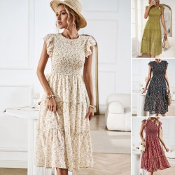 Diyun's European and American cross-border Amazon independent station floral print dress 2023 summer foreign trade women's clothing elegant long dress