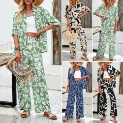 Diyun Cross-border European and American Women's Clothing Bohemian Vacation Style 2025 Spring/Summer Casual Printed short-sleeved pants Set