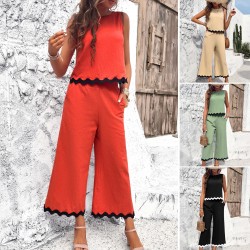 Diyun Cross-border European and American women's Clothing Amazon Spring/Summer 2024 Export Casual and Elegant vest, top and long Pants Set