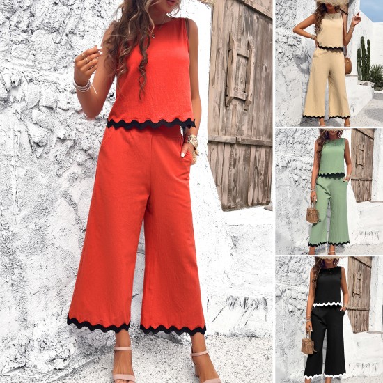 Diyun Cross-border European and American women's Clothing Amazon Spring/Summer 2024 Export Casual and Elegant vest, top and long Pants Set Diyun Cross-border European and American women's Clothing Amazon Spring/Summer 2024 Export Casual and Elegant vest, top and long Pants Set