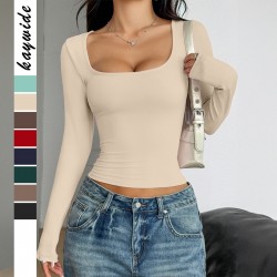 Diyun Cross-border European and American Y2K Hot Girl Style solid color long-sleeved vest T-shirt women's clothing 2025 Spring/Summer Amazon Independent Store
