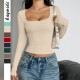 Diyun Cross-border European and American Y2K Hot Girl Style solid color long-sleeved vest T-shirt women's clothing 2025 Spring/Summer Amazon Independent Store Diyun Cross-border European and American Y2K Hot Girl Style solid color long-sleeved vest T-shirt women's clothing 2025 Spring/Summer Amazon Independent Store