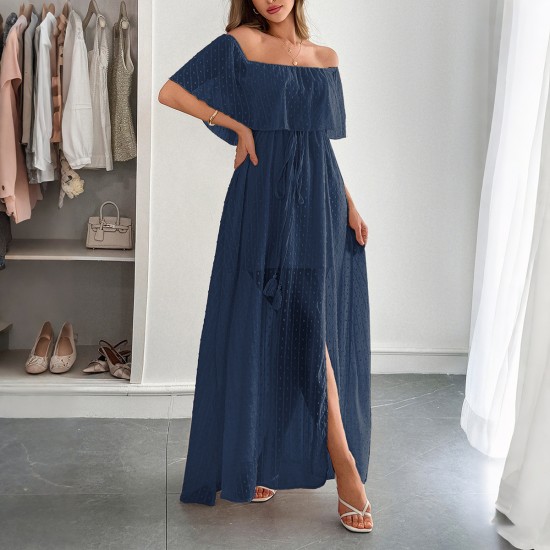 Diyun Cross-border European and American elegant strapless and cinched short-sleeved women's long dress for women's clothing 2025 summer Amazon