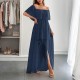 Diyun Cross-border European and American elegant strapless and cinched short-sleeved women's long dress for women's clothing 2025 summer Amazon