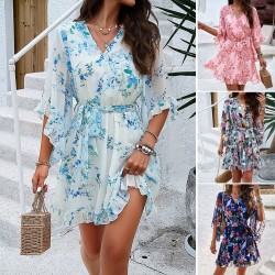 Diyun Amazon Independent Station Cross-border Foreign Trade Women's Clothing 2025 Spring/Summer Vacation Casual Printed Tie Chiffon Jumpsuit