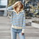 Diyun European and American Amazon Foreign Trade Women's Clothing 2025 Autumn/Winter polo Collar Women's color-blocking striped sweater top Diyun European and American Amazon Foreign Trade Women's Clothing 2025 Autumn/Winter polo Collar Women's color-blocking striped sweater top