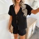 Diyun Cross-border European and American 2025 Spring/Summer Casual Solid Color Vacation Style short-sleeved lace-up top Short Pants Set Women's clothing Diyun Cross-border European and American 2025 Spring/Summer Casual Solid Color Vacation Style short-sleeved lace-up top Short Pants Set Women's clothing