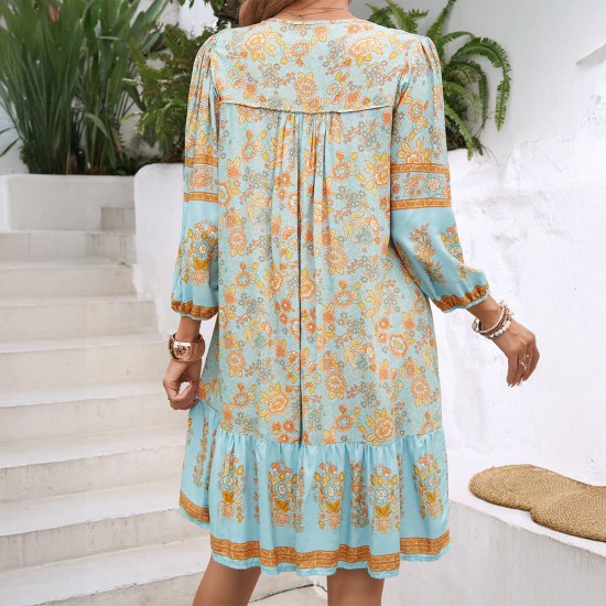 Diyun European and American Cross-border 2025 Spring/Summer Casual Bohemian vacation-style Cotton printed V-neck dress for children Diyun European and American Cross-border 2025 Spring/Summer Casual Bohemian vacation-style Cotton printed V-neck dress for children