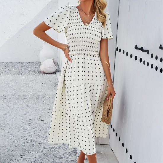 Diyun Cross-border Women's Clothing Amazon Spring/Summer 2025 Foreign Trade Elegant Casual Polka dot V-neck Short-sleeved dress Diyun Cross-border Women's Clothing Amazon Spring/Summer 2025 Foreign Trade Elegant Casual Polka dot V-neck Short-sleeved dress