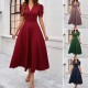 Diyun Cross-border 2025 Spring/Summer elegant solid-color high-waisted V-neck solid-color short-sleeved dress for children