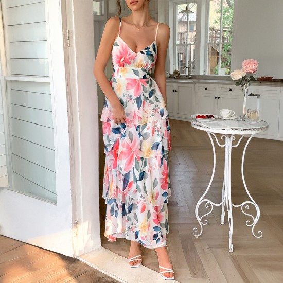 Diyun European and American casual vacation style halter print cake dress Long dress Women's clothing Spring/Summer 2025 Amazon Diyun European and American casual vacation style halter print cake dress Long dress Women's clothing Spring/Summer 2025 Amazon