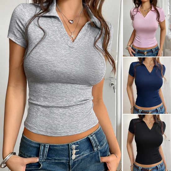 Diyun Cross-border 2025 Spring/Summer European and American Women's Clothing Amazon Casual Slimming Crop Top Y2K Knitted Short-sleeved bm top Diyun Cross-border 2025 Spring/Summer European and American Women's Clothing Amazon Casual Slimming Crop Top Y2K Knitted Short-sleeved bm top