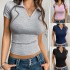 Diyun Cross-border 2025 Spring/Summer European and American Women's Clothing Amazon Casual Slimming Crop Top Y2K Knitted Short-sleeved bm top