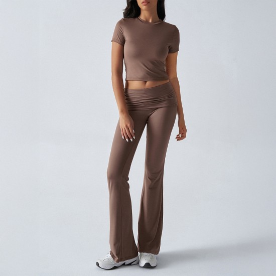 Diyun Cross-border European and American women's Clothing Amazon Spring/Summer 2025 Export Casual Solid Color Slimming Short-sleeved long Pants Set Diyun Cross-border European and American women's Clothing Amazon Spring/Summer 2025 Export Casual Solid Color Slimming Short-sleeved long Pants Set