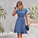 Self-developed and designed Amazon round-neck casual dress for summer 2023 with a lace-up and cinched waist Self-developed and designed Amazon round-neck casual dress for summer 2023 with a lace-up and cinched waist