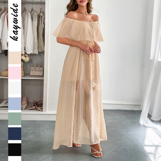 Diyun Cross-border European and American elegant strapless and cinched short-sleeved women's long dress for women's clothing 2025 summer Amazon