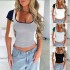 Diyun Amazon Spring/Summer 2025 Cross-border European and American Y2K sexy Slimming U-neck contrasting color short-sleeved top women's T-shirt