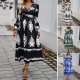 Diyun Cross-border 2024 Autumn/Winter Amazon European and American foreign Trade Women's Wear, elegant color-blocking printed V-neck long-sleeved dress Diyun Cross-border 2024 Autumn/Winter Amazon European and American foreign Trade Women's Wear, elegant color-blocking printed V-neck long-sleeved dress