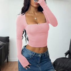 Diyun Cross-border European and American Y2K Spicy Girl style solid color long-sleeved base layer T-shirt women's clothing 2025 Summer Amazon Independent Store