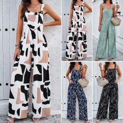 Diyun Amazon's European and American women's clothing cross-border 2024 Spring/Summer export elegant and loose sleeveless printed jumpsuit
