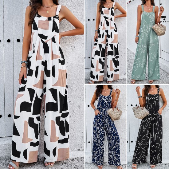 Diyun Amazon's European and American women's clothing cross-border 2024 Spring/Summer export elegant and loose sleeveless printed jumpsuit Diyun Amazon's European and American women's clothing cross-border 2024 Spring/Summer export elegant and loose sleeveless printed jumpsuit