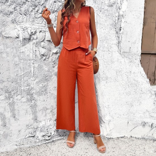 Diyun Cross-border Foreign Trade Fashion Women's Wear Amazon Spring/Summer 2024 Casual and Elegant Solid Color Vest Set