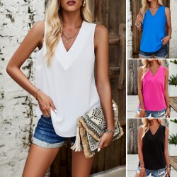 Diyun Cross-border Women's top Amazon Spring/Summer 2024 Export Casual Solid Color V-neck top