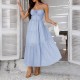 Diyun 2025 Spring/Summer Cross-border European and American style vacation style solid color high-waisted halter dress Evening dress women's wear