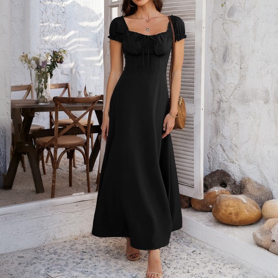 Diyun European and American Foreign Trade 2025 Spring/Summer Elegant solid color French dress with pleated puffed sleeves for women Diyun European and American Foreign Trade 2025 Spring/Summer Elegant solid color French dress with pleated puffed sleeves for women