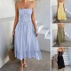 Diyun Cross-border 2025 Spring/Summer A-line dress: European and American casual vacation style lace patchwork high-waisted halter dress for women Diyun Cross-border 2025 Spring/Summer A-line dress: European and American casual vacation style lace patchwork high-waisted halter dress for women