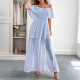 Diyun Cross-border European and American elegant strapless and cinched short-sleeved women's long dress for women's clothing 2025 summer Amazon