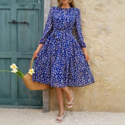 Diyun Cross-border European and American vacation Casual style floral tie cinched-waist dress for women, Spring/Summer 2025 Amazon Export