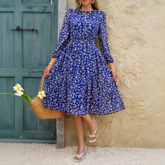Diyun Cross-border European and American vacation Casual style floral tie cinched-waist dress for women, Spring/Summer 2025 Amazon Export