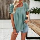 Diyun European and American women's clothing Amazon Spring/Summer 2024 Export Casual solid color square neck hollowed-out short-sleeved shirt top Diyun European and American women's clothing Amazon Spring/Summer 2024 Export Casual solid color square neck hollowed-out short-sleeved shirt top