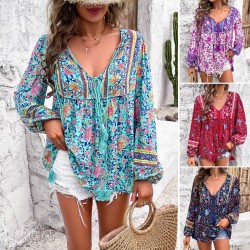 Diyun European and American Women's Clothing Independent Station Cross-border Trade 2025 Spring/Summer Casual Vacation Printed T-shirt Long-sleeved Women's Shirt