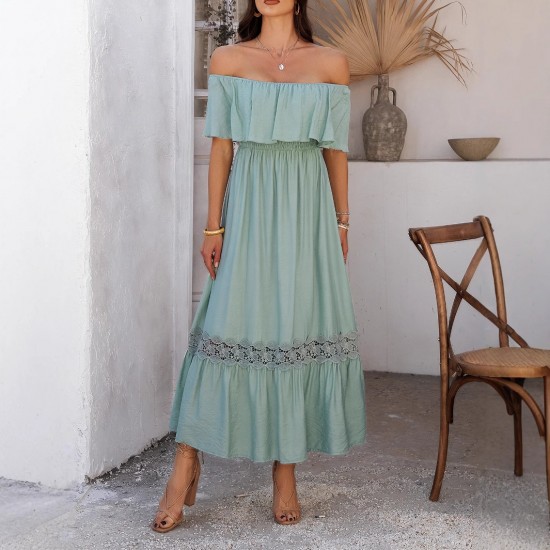 Diyun Cross-border European and American vacation casual style one-shoulder cinched waist Dress Women's clothing for Spring/Summer 2025 Amazon Export Diyun Cross-border European and American vacation casual style one-shoulder cinched waist Dress Women's clothing for Spring/Summer 2025 Amazon Export
