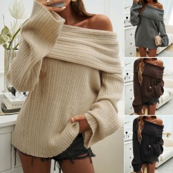 Diyun Cross-border Trade Women's top Amazon 2024 Autumn/Winter Loose solid color pullover long-sleeved sweater