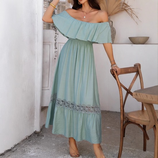 Diyun Cross-border European and American vacation casual style one-shoulder cinched waist Dress Women's clothing for Spring/Summer 2025 Amazon Export Diyun Cross-border European and American vacation casual style one-shoulder cinched waist Dress Women's clothing for Spring/Summer 2025 Amazon Export
