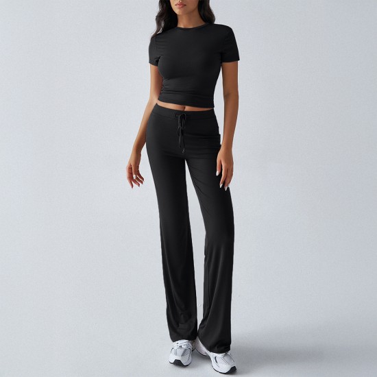 Diyun Cross-border Foreign Trade European and American Women's Clothing 2025 Spring/Summer Elegant Solid Color round neck Urban Casual Fashion Set for women Diyun Cross-border Foreign Trade European and American Women's Clothing 2025 Spring/Summer Elegant Solid Color round neck Urban Casual Fashion Set for women