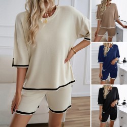 Diyun's European and American cross-border Amazon women's Clothing Spring/Summer 2024 export round-neck Casual short sweater set